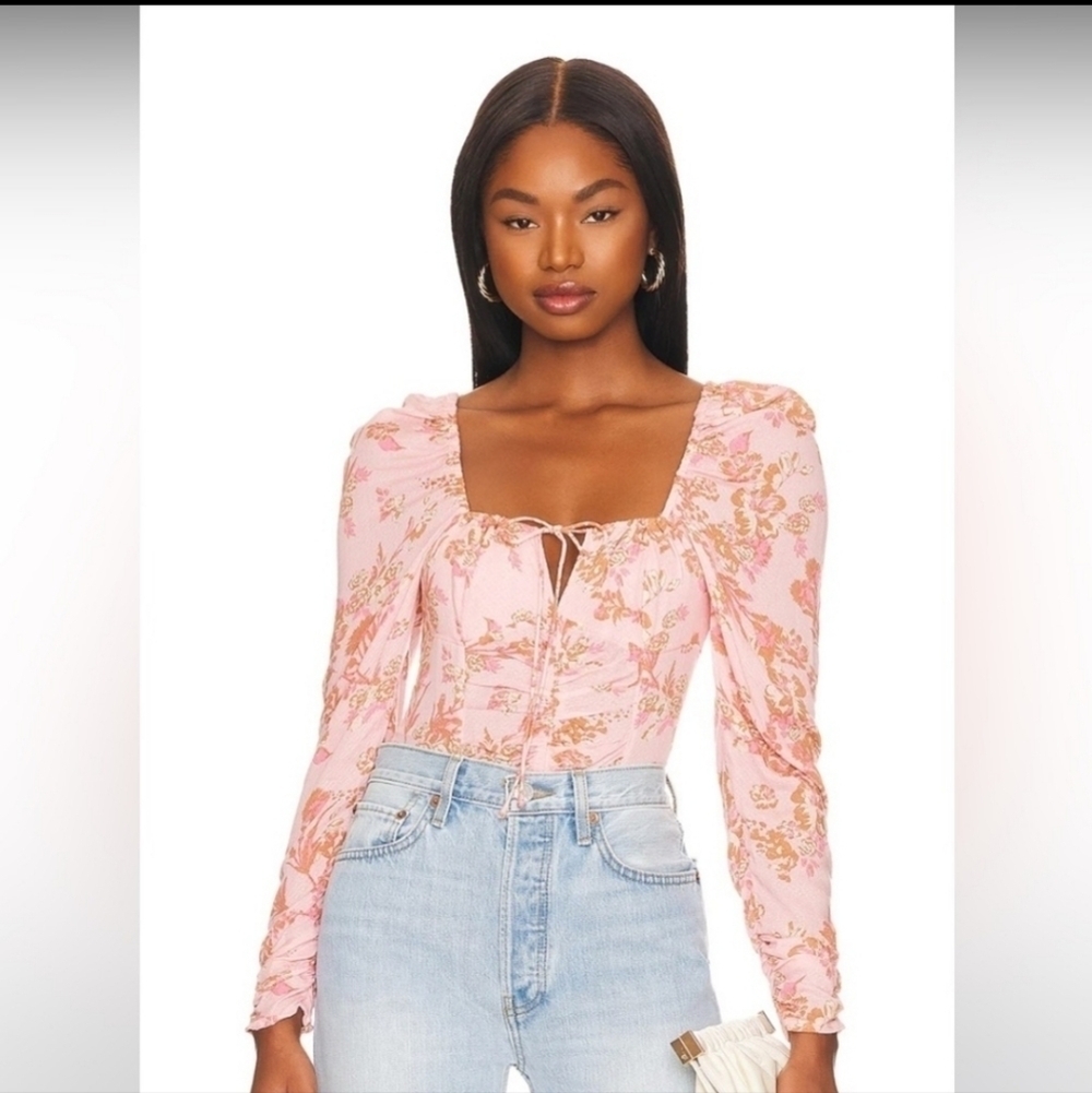 Free People Hilary Printed Top in Pink Combo